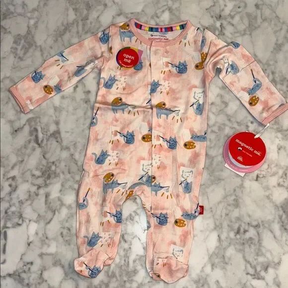 NWT Magnetic Me Modal Pink & Blue Cat Artist Footie - Picture 1 of 7